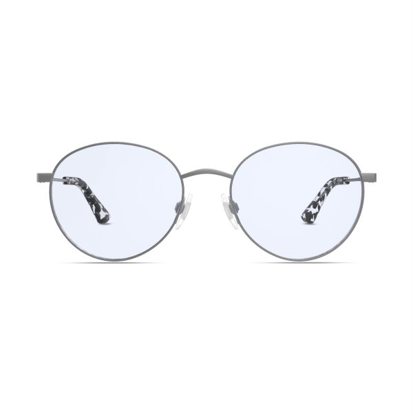 The Studio Blue Light Glasses in Matte Silver with Black Tortoise Tips Supply