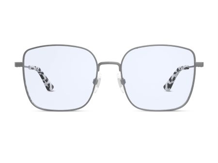 The Atrium Blue Light Glasses in Matte Silver with Cow Print Tips Supply