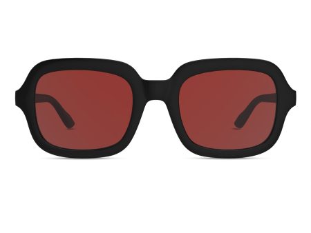 Montenegro Squares Sunglasses in Black with Red Lens For Cheap