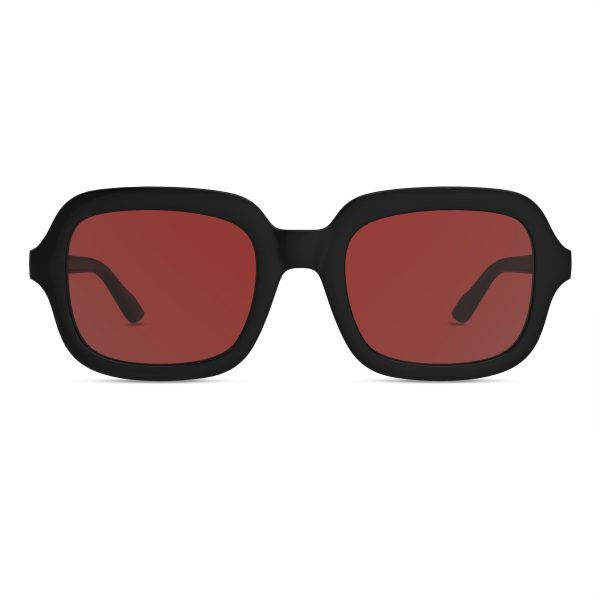 Montenegro Squares Sunglasses in Black with Red Lens For Cheap