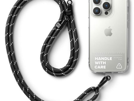 Adjustable Crossbody Polyester Rope Lanyard (Holder Link Strap with Clear TPU Tag) - Black & White For Discount