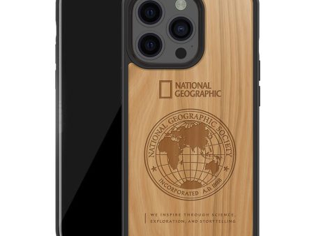 Nat Geo iPhone 14 Pro Back Cover Case |Nature Wood Case (Big Logo & Global Seal)-Cherrywood (Global Seal) Hot on Sale