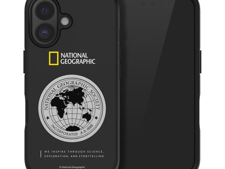 Nat Geo iPhone 16 Back Cover Case | Metal Deco Hard Shell - Black Hot on Sale