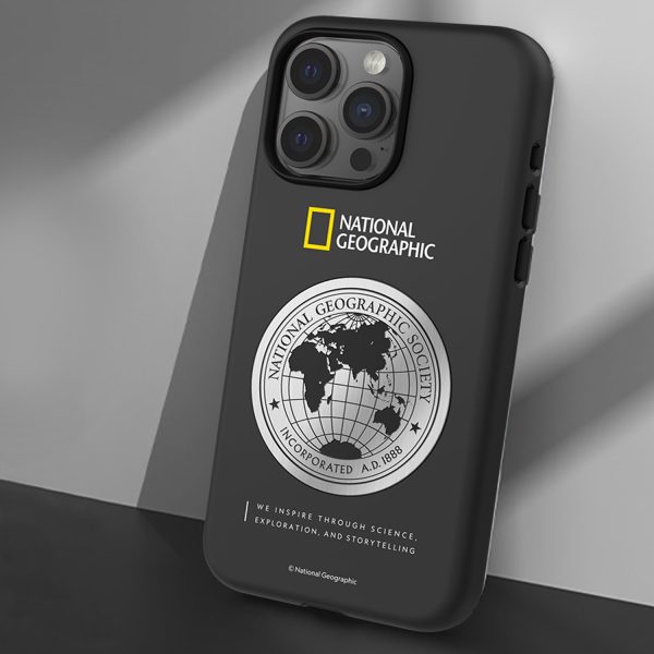 Nat Geo iPhone 15 Pro Back Cover Case | Metal Deco Hard Shell - Black Online Sale