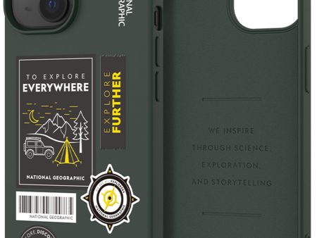 Nat Geo iPhone 15 Back Cover Case | Palette Color - Camping Forest Green For Sale