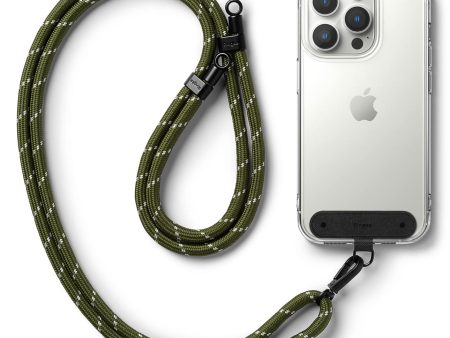 Adjustable Crossbody Polyester Rope Lanyard (Holder Link Strap)  - Khaki & White For Sale