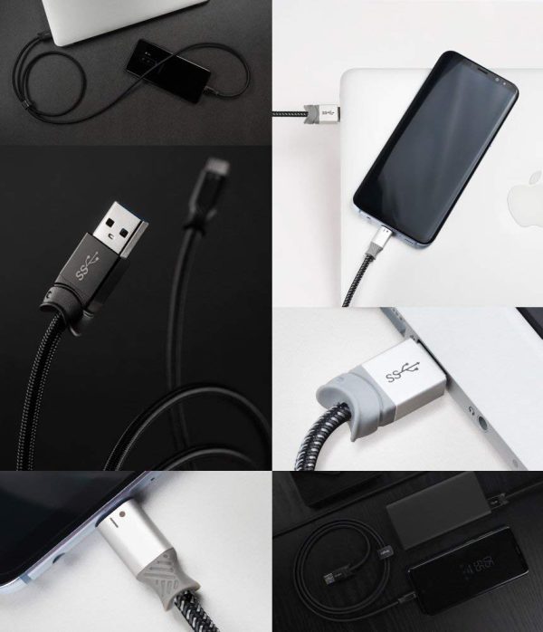 Braided Nylon Smart Fish Data Charging Cable USB C to USB A [1.2M] Black + Gray (2 Pack) Hot on Sale