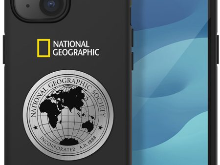 Nat Geo iPhone 15 Back Cover Case | Metal Deco Hard Shell - Black Online Sale