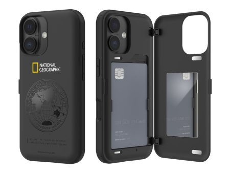 Nat Geo iPhone 16 Back Cover Case | Global Seal Card Door Bumper - Black Supply