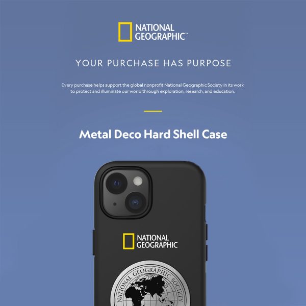 Nat Geo iPhone 15 Plus Back Cover Case | Metal Deco Hard Shell - Black For Sale