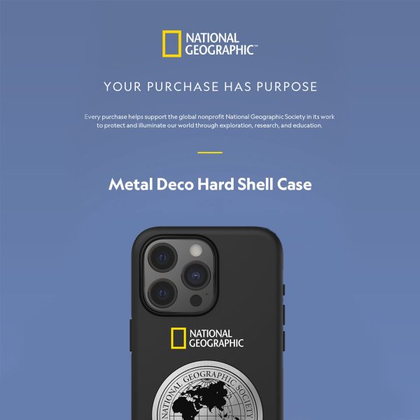 Nat Geo iPhone 15 Pro Max Back Cover Case | Metal Deco Hard Shell - Black on Sale