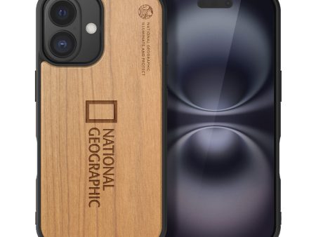 Nat Geo iPhone 16 Back Cover Case | MagSafe Nature Wood - Big Logo Online Sale