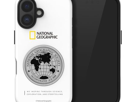 Nat Geo iPhone 16 Back Cover Case | Metal Deco Hard Shell - White Hot on Sale