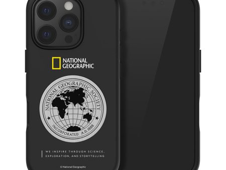 Nat Geo iPhone 16 Pro Back Cover Case | Metal Deco Hard Shell - Black Hot on Sale