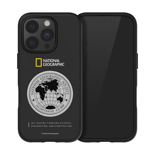 Nat Geo iPhone 16 Pro Back Cover Case | Metal Deco Hard Shell - Black Hot on Sale