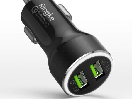 Ringke RealX2 Quick Charge Compatible with Most Smartphones, Compact Car Charger Dual 3.0 USB Port Output 3A LED Light [Black] Online Sale